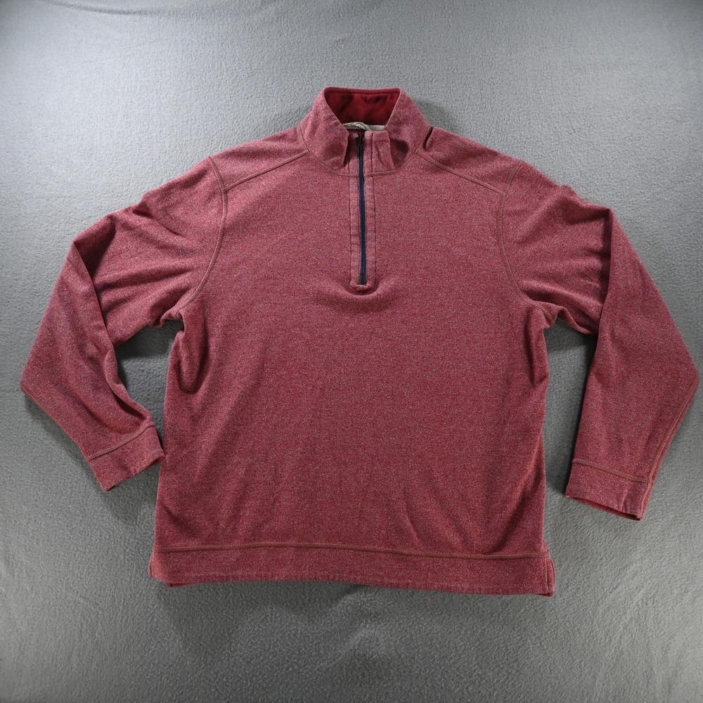 Tommy Bahama Mens Reversible Quarter Zip Pullover Size Medium Red Heathered